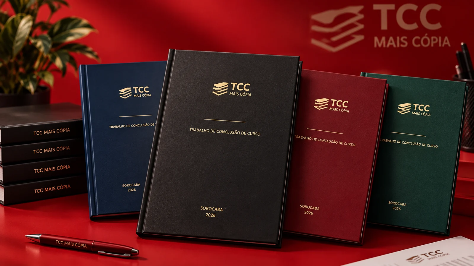 Capas duras de trabalhos acadêmicos produzidas pela TCC Mais Cópia